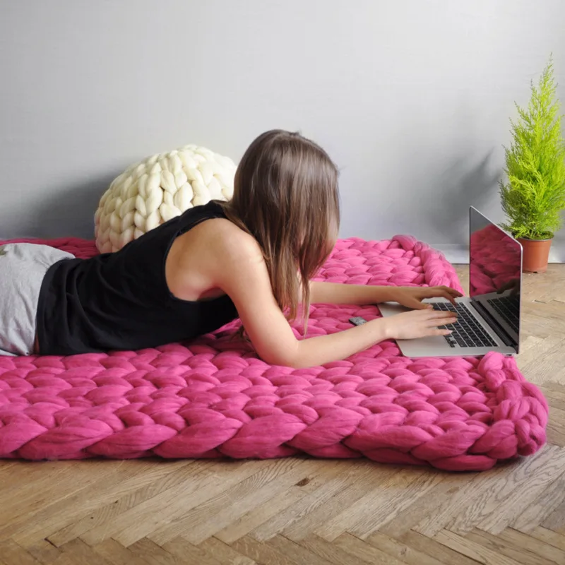 hot Handmade Chunky Knitted Bl - مراجعة Throw Blanket Chunky Knit وسعره