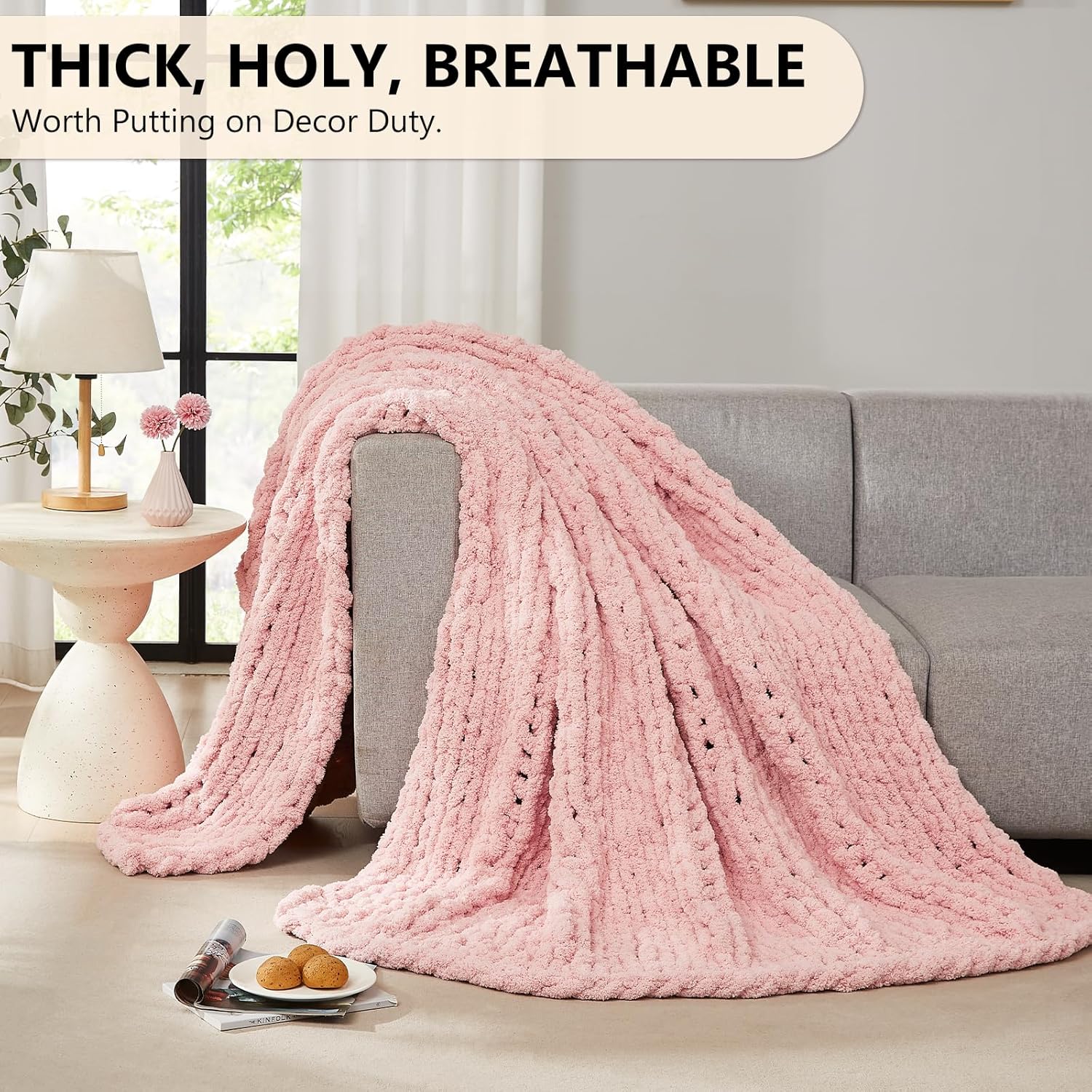 Chunky Knit Blanket Throw Chen - مراجعة Throw Blanket Chunky Knit وسعره