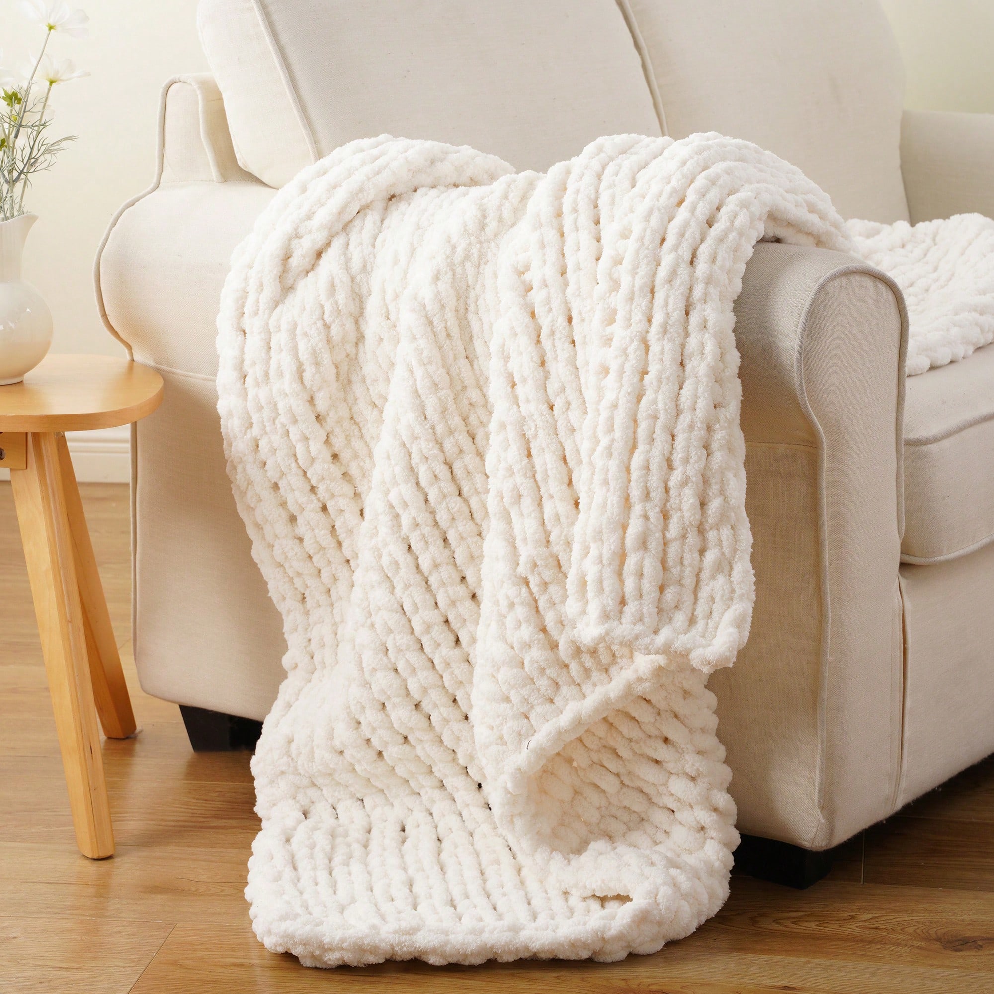 Cream Chunky Knit Throw Blanke - مراجعة Throw Blanket Chunky Knit وسعره