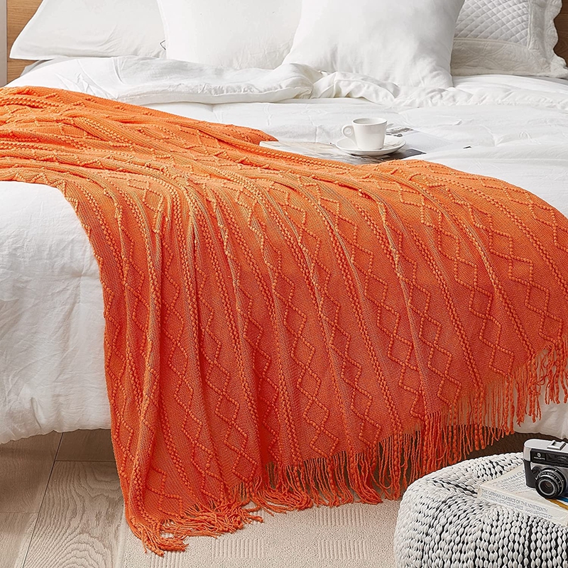 Orange Knitted Throw Blankets  - مراجعة Throw Blanket Chunky Knit وسعره