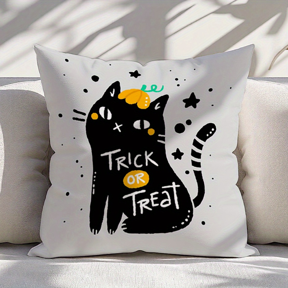 1pc Trick or Treat Black Cat H - مراجعة Pillow Cover 20X20 وسعره